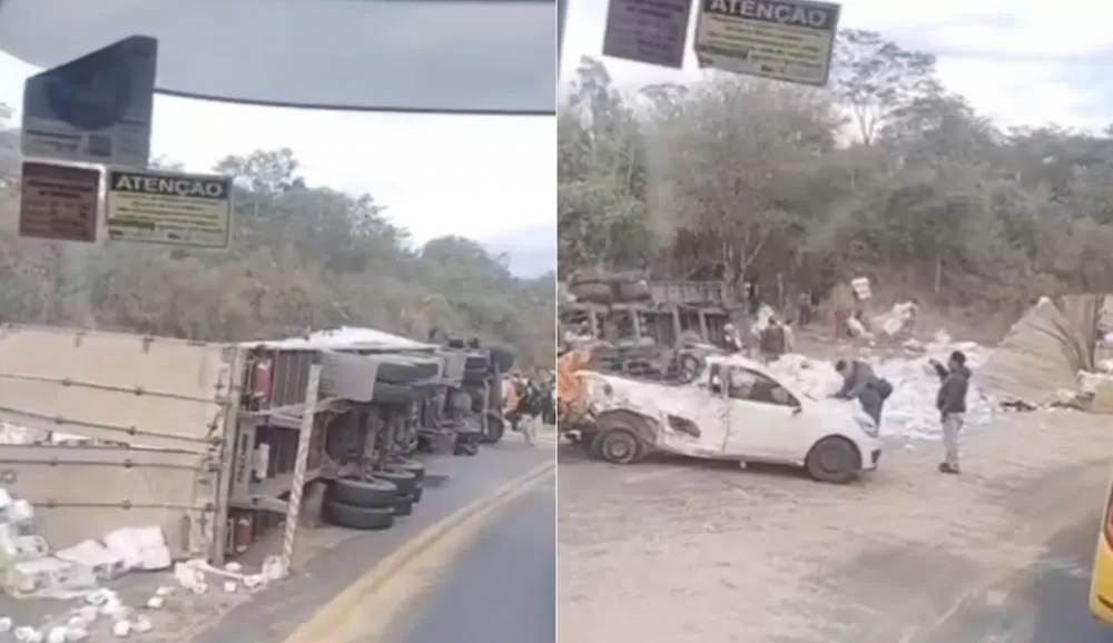 Acidente entre carretas e carro causa interdição parcial na BR-381, em Minas