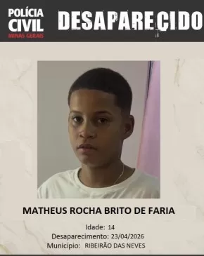 Jovem de 14 anos desaparece após sair para a escola em Ribeirão das Neves