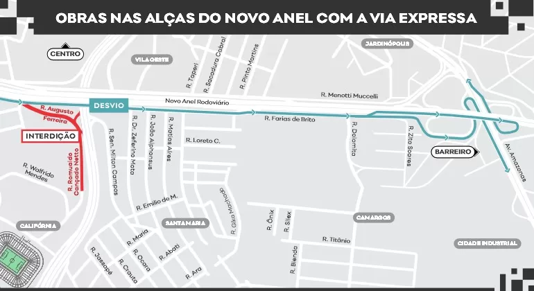 Acessos do Novo Anel para a Via Expressa serão interditados para obras no Bairro Califórnia