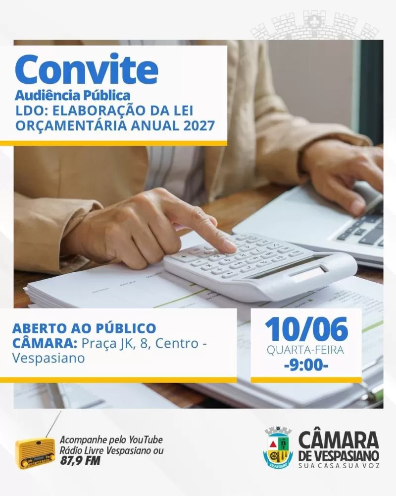 Vespasiano debate o futuro do dinheiro público: audiência define prioridades do orçamento de 2027