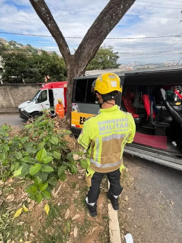 Van escolar bate em árvore e deixa crianças feridas em Belo Horizonte