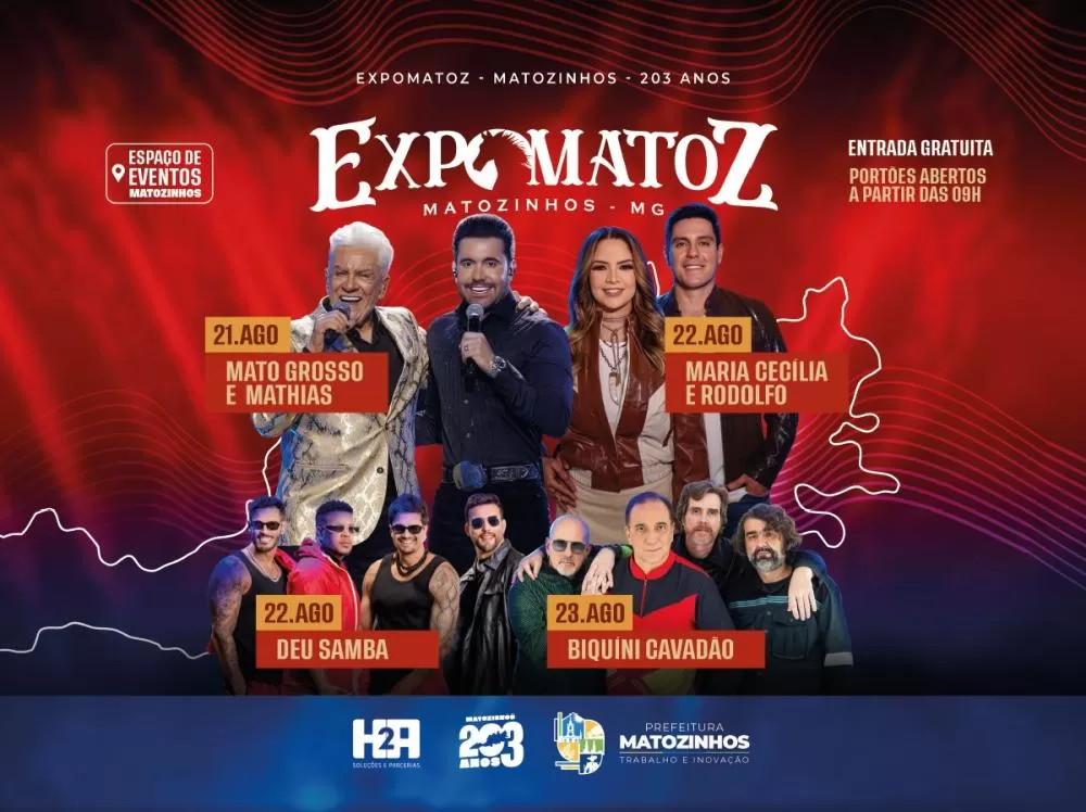 EXPOMATOZ 2026: Matozinhos comemora 203 anos com shows, cavalos e atrações gratuitas