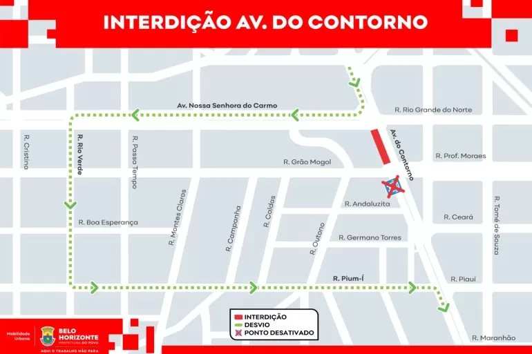 Trecho da Avenida do Contorno será interditado no feriado para içamento de máquinas