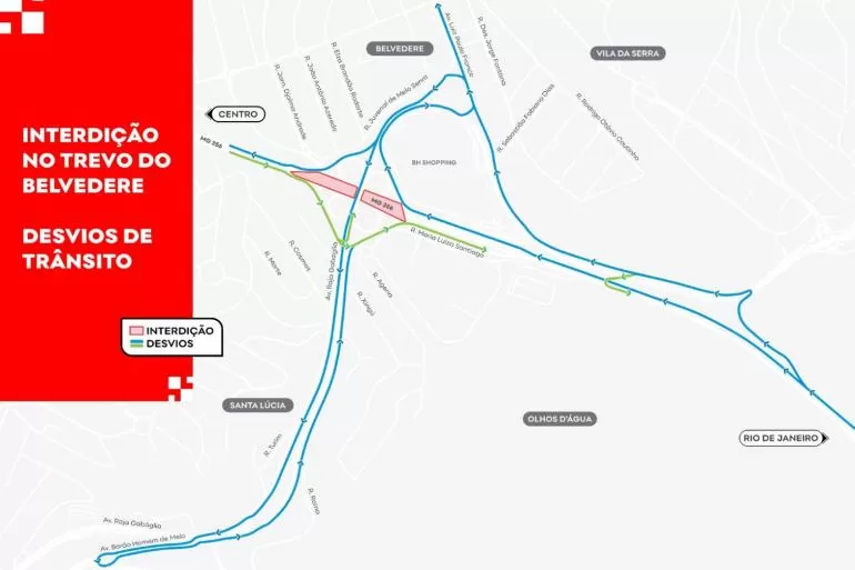Trevo do Belvedere terá interdições no trânsito durante içamento de vigas neste fim de semana