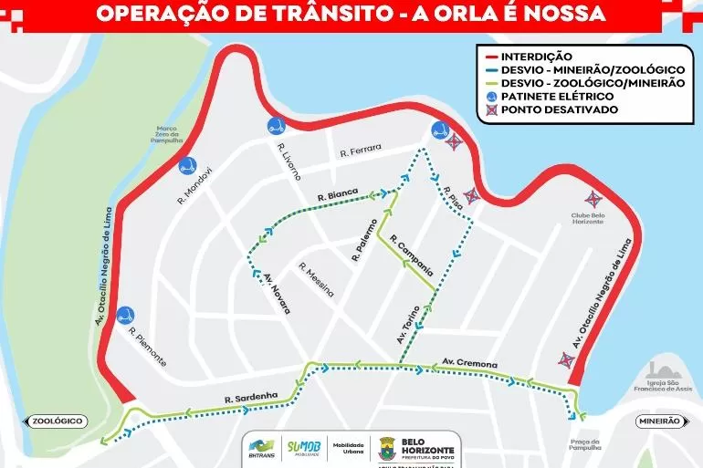 Orla da Pampulha terá trecho fechado aos carros aos sábados para lazer e esporte