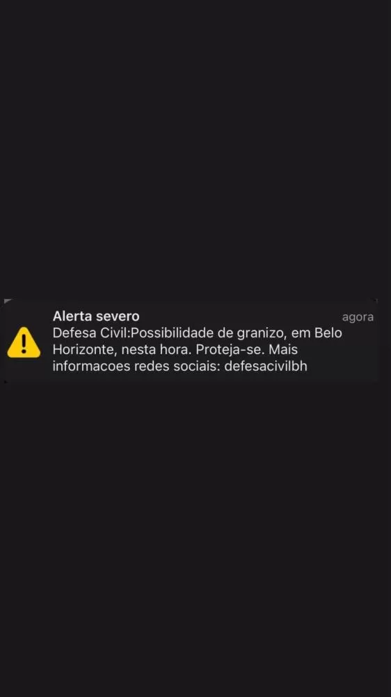 Defesa Civil alerta para possibilidade de granizo em BH neste momento