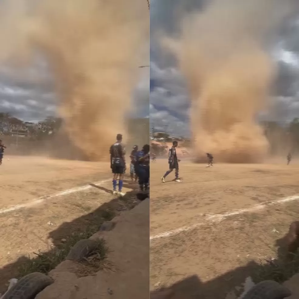 Mini-tornado interrompe partida de futebol em Ribeirão das Neves