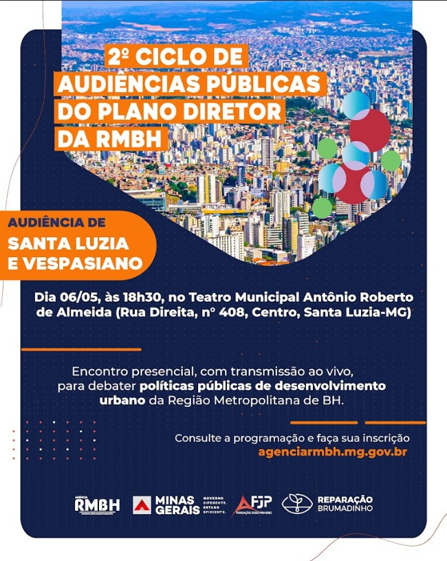 2º ciclo de Audiências Públicas sobre a atualização do Plano Diretor da RMBH acontece em Santa Luzia