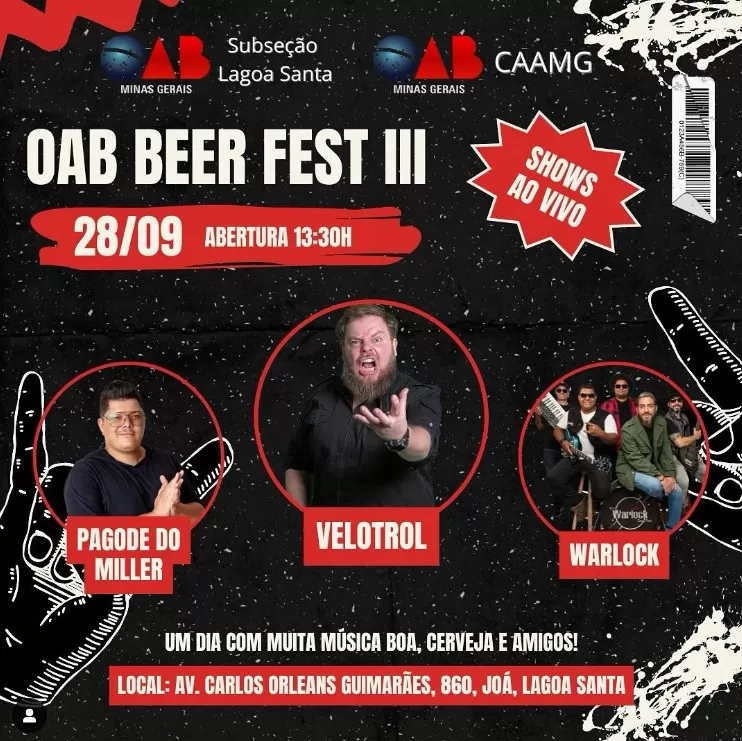 OAB Beer Fest III promete agitar Lagoa Santa com cerveja e muita música ao vivo