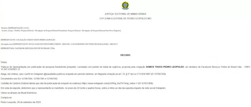 Justiça Eleitoral de Minas Gerais Determina Retirada de Enquete Fraudulenta em Pedro Leopoldo