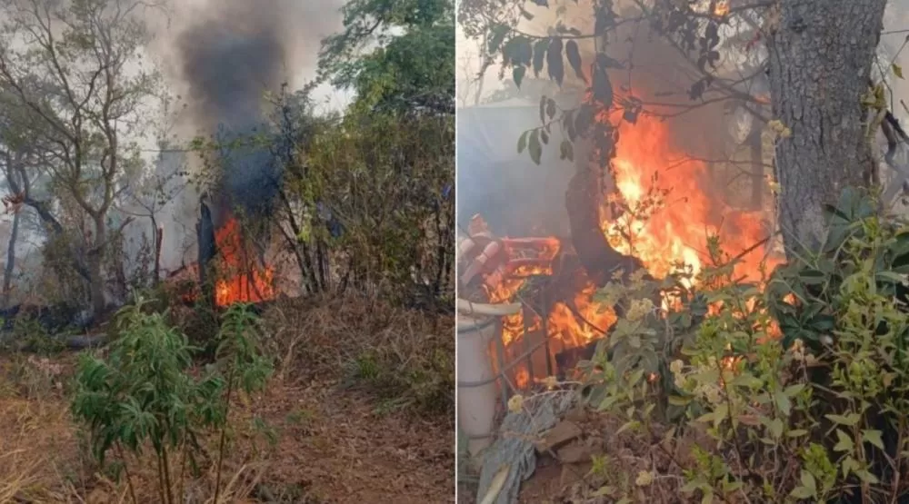 Incêndio em vegetação atinge igreja e ameaça casas em Santa Luzia