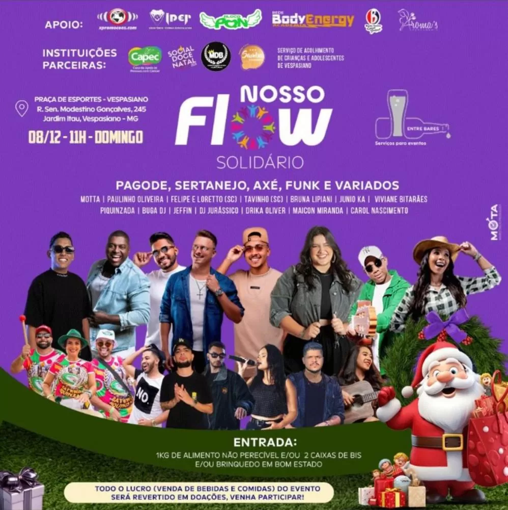 Vespasiano recebe a primeira edição do Nosso Flow Solidário com música e solidariedade