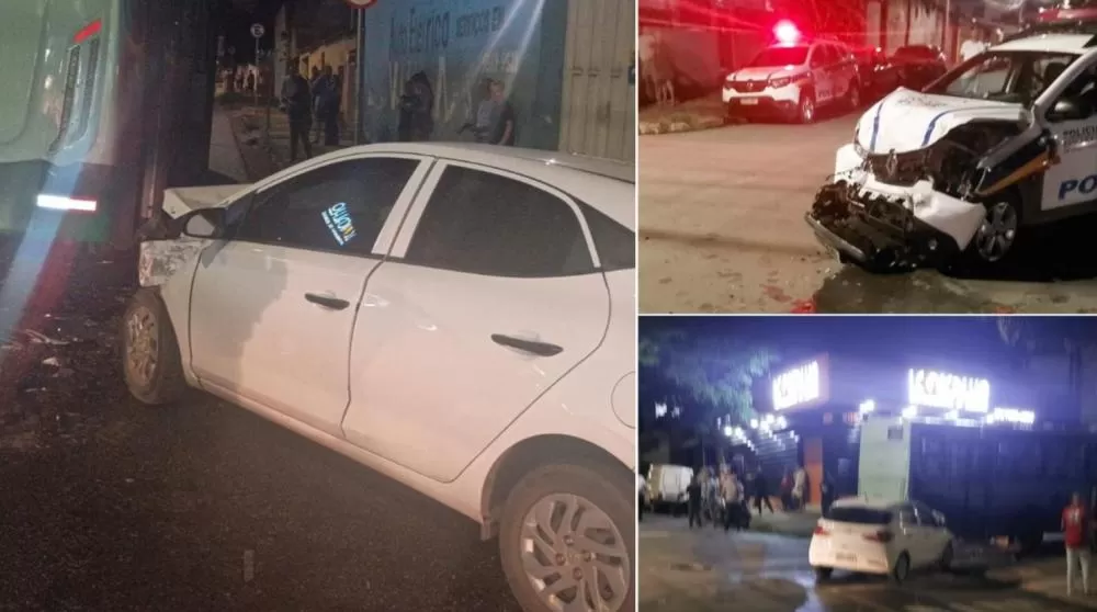 Perseguição em Belo Horizonte termina com dois suspeitos e dois policiais feridos após colisões com ônibus e viatura