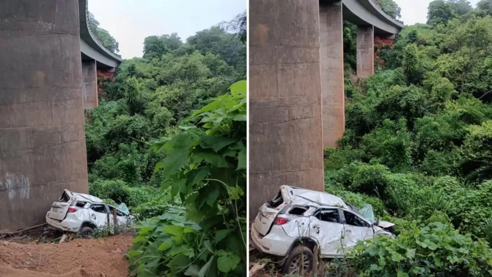 Carro cai de ponte na BR-365 e deixa dois feridos em Minas
