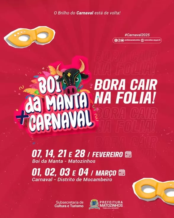 Prefeitura de Matozinhos anuncia programação para o Boi da Manta e Carnaval