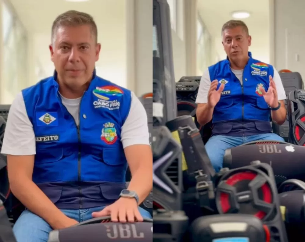 Prefeito de Cabo Frio faz paródia com caixas de som apreendidas na praia e viraliza nas redes