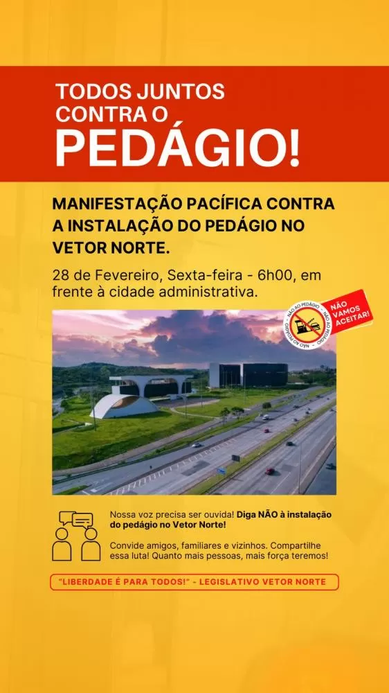 Legislativo do Vetor Norte convoca manifestação contra os pedágios