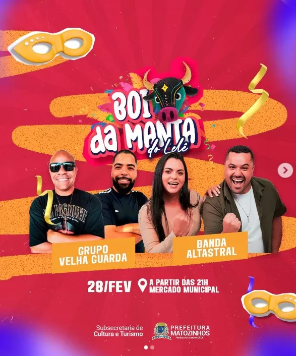 Boi da Manta do Lelé agita Matozinhos no dia 28 de fevereiro com cortejo, blocos e shows ao vivo