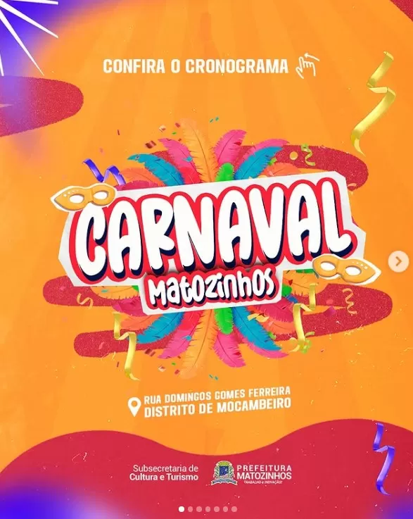 Prefeitura de Matozinhos divulga programação do Carnaval 2025 com blocos e grandes shows