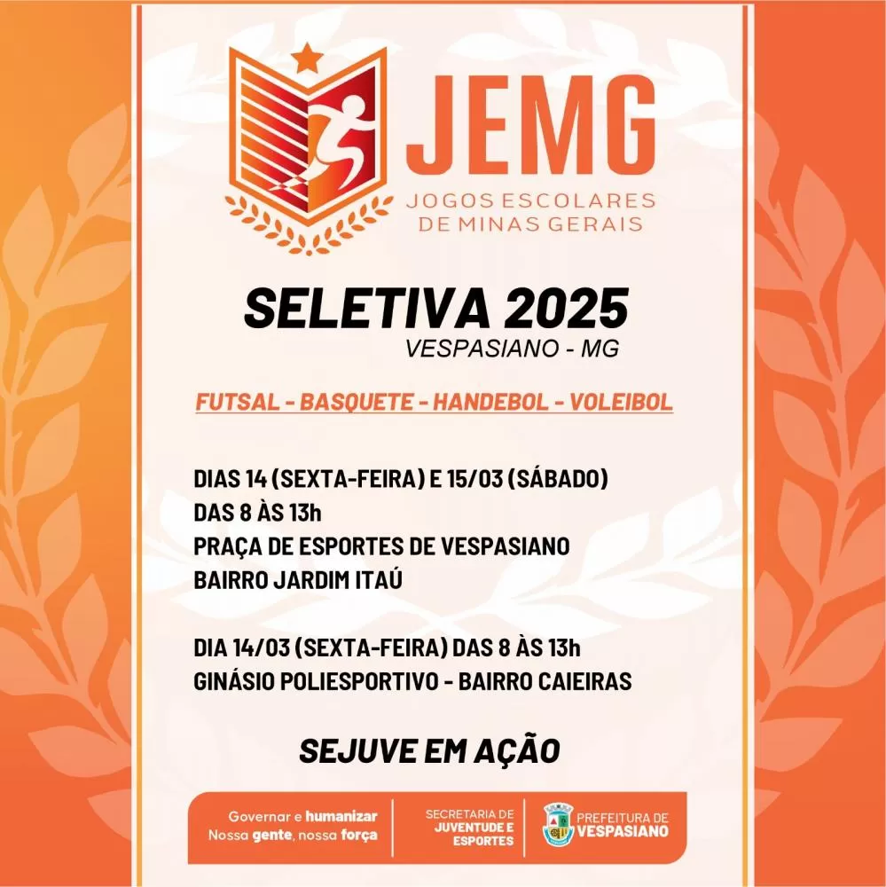 Vespasiano recebe seletiva do JEMG 2025 neste final de semana