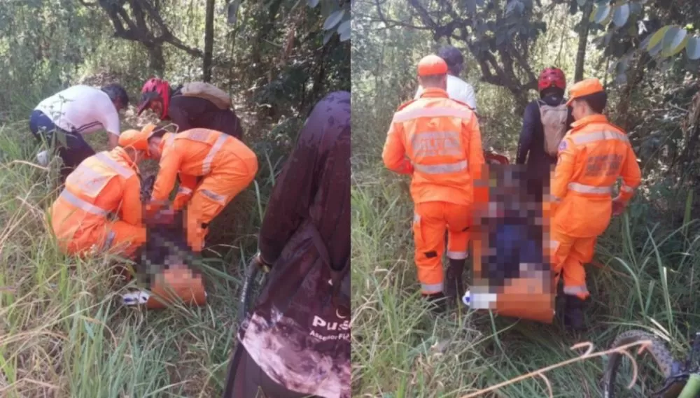 Ciclista se choca contra árvore em trilha e é resgatado pelos Bombeiros em Sete Lagoas