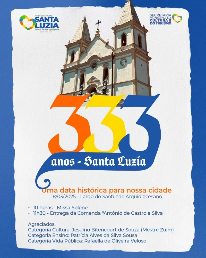 Santa Luzia celebra 333 anos nesta terça-feira com programação especial para toda a família