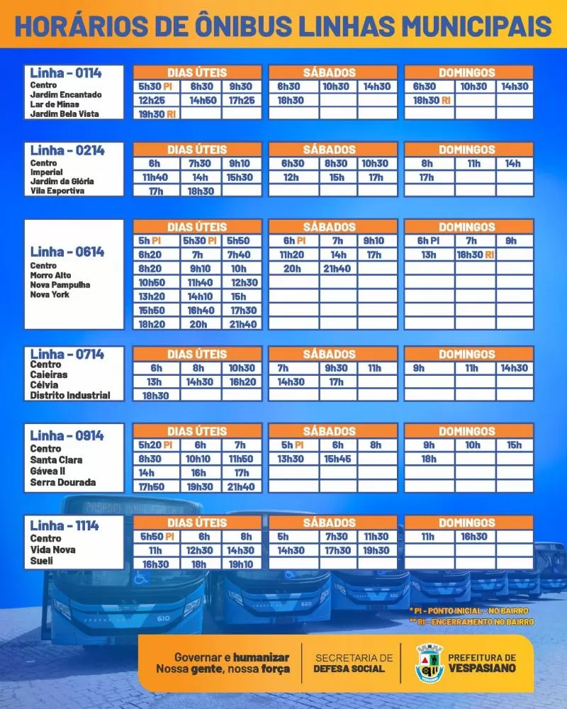 Confira os horários e os bairros atendidos pelos ônibus municipais de Vespasiano