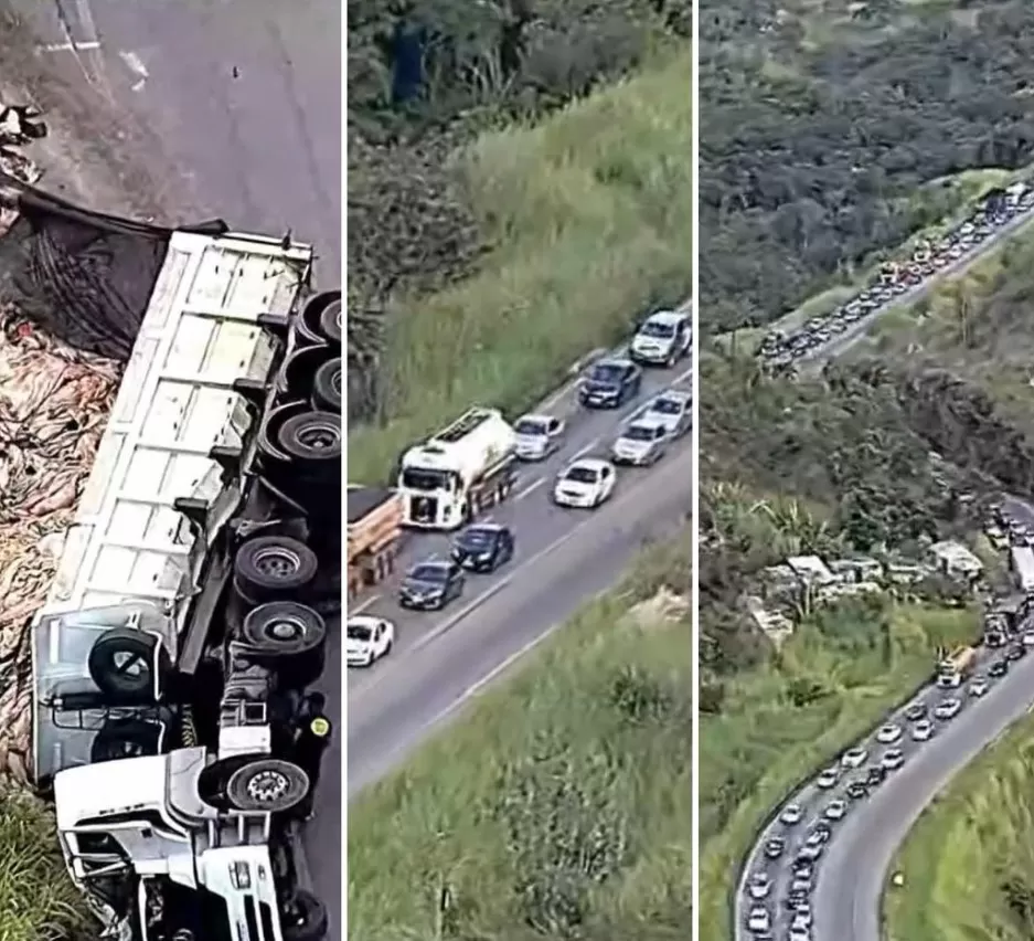 Acidente com carreta na BR-381 causa congestionamento no sentido Vitória