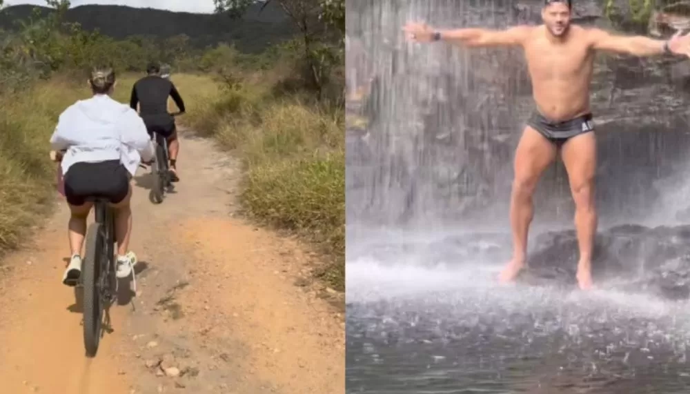Hulk curte trilha e cachoeira na Serra do Cipó durante folga do Atlético