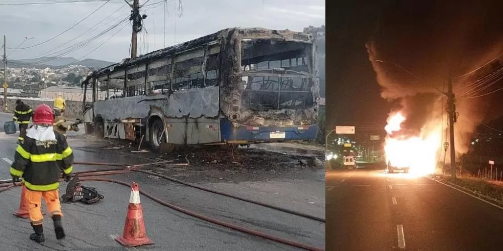 Ônibus pega fogo após falha mecânica em Contagem e interdita Via Expressa no sentido Betim