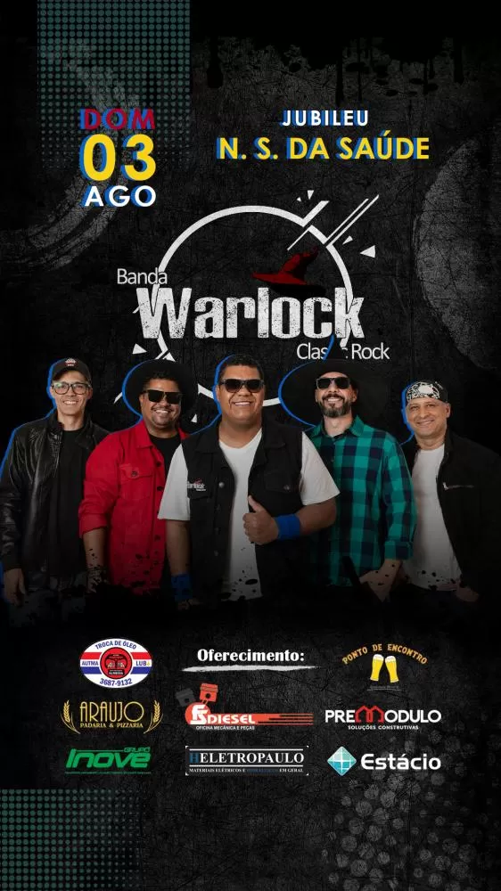 Neste domingo, banda Warlock agita o Jubileu de Nossa Senhora da Saúde em Lagoa Santa