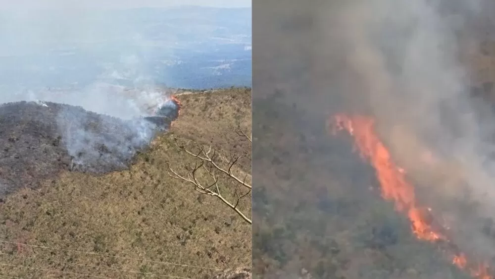 Bombeiros retomam combate no segundo dia de incêndio na Serra do Rola-Moça