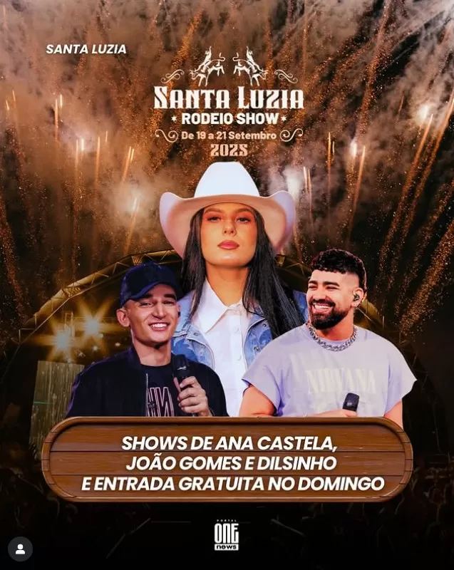 Ana Castela, João Gomes e Dilsinho são as atrações do Santa Luzia Rodeio Show 2025